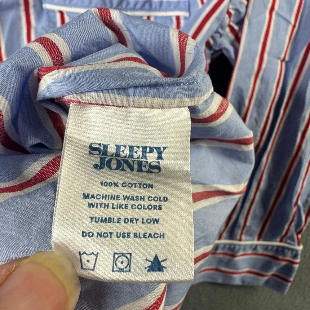 Sleepy‎ Jones Pajama Top XS Blue Red White Striped Cotton 3/4 Sleeve Button Down